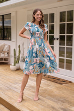 Load image into Gallery viewer, Tonya Sage Floral Print Shirred Midi Dress