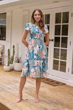 Load image into Gallery viewer, Tonya Sage Floral Print Shirred Midi Dress