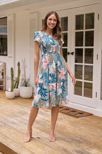 Load image into Gallery viewer, Tonya Sage Floral Print Shirred Midi Dress