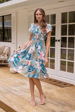 Load image into Gallery viewer, Tonya Sage Floral Print Shirred Midi Dress