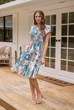 Load image into Gallery viewer, Tonya Sage Floral Print Shirred Midi Dress