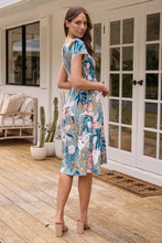 Load image into Gallery viewer, Tonya Sage Floral Print Shirred Midi Dress