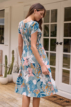 Load image into Gallery viewer, Tonya Sage Floral Print Shirred Midi Dress