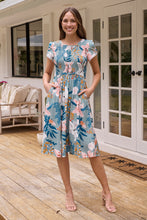Load image into Gallery viewer, Tonya Sage Floral Print Shirred Midi Dress
