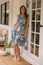 Load image into Gallery viewer, Tonya Sage Floral Print Shirred Midi Dress