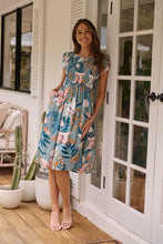 Load image into Gallery viewer, Tonya Sage Floral Print Shirred Midi Dress