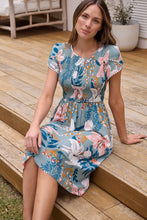 Load image into Gallery viewer, Tonya Sage Floral Print Shirred Midi Dress