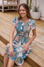 Load image into Gallery viewer, Tonya Sage Floral Print Shirred Midi Dress