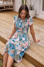 Load image into Gallery viewer, Tonya Sage Floral Print Shirred Midi Dress