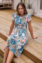 Load image into Gallery viewer, Tonya Sage Floral Print Shirred Midi Dress