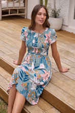 Load image into Gallery viewer, Tonya Sage Floral Print Shirred Midi Dress