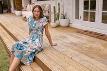 Load image into Gallery viewer, Tonya Sage Floral Print Shirred Midi Dress