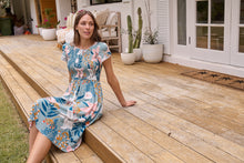 Load image into Gallery viewer, Tonya Sage Floral Print Shirred Midi Dress