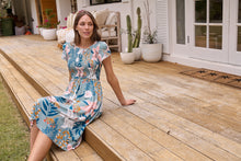 Load image into Gallery viewer, Tonya Sage Floral Print Shirred Midi Dress