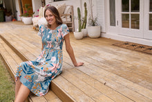 Load image into Gallery viewer, Tonya Sage Floral Print Shirred Midi Dress