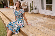 Load image into Gallery viewer, Tonya Sage Floral Print Shirred Midi Dress