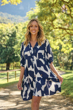 Load image into Gallery viewer, Tahli Navy White Print Smock Dress