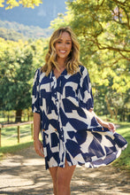Load image into Gallery viewer, Tahli Navy White Print Smock Dress