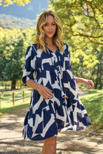 Load image into Gallery viewer, Tahli Navy White Print Smock Dress