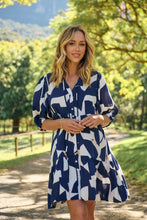 Load image into Gallery viewer, Tahli Navy White Print Smock Dress