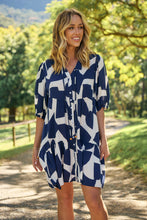 Load image into Gallery viewer, Tahli Navy White Print Smock Dress