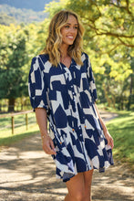 Load image into Gallery viewer, Tahli Navy White Print Smock Dress