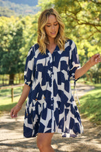 Load image into Gallery viewer, Tahli Navy White Print Smock Dress