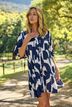 Load image into Gallery viewer, Tahli Navy White Print Smock Dress