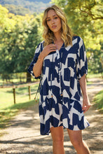 Load image into Gallery viewer, Tahli Navy White Print Smock Dress