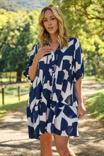 Load image into Gallery viewer, Tahli Navy White Print Smock Dress