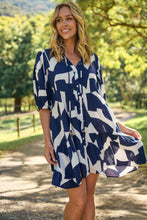 Load image into Gallery viewer, Tahli Navy White Print Smock Dress