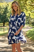 Load image into Gallery viewer, Tahli Navy White Print Smock Dress