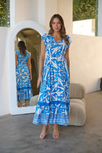 Load image into Gallery viewer, Augustina Button Blue White Bold Print Maxi Dress