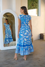 Load image into Gallery viewer, Augustina Button Blue White Bold Print Maxi Dress