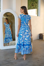 Load image into Gallery viewer, Augustina Button Blue White Bold Print Maxi Dress