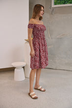 Load image into Gallery viewer, Soleil Shirred Red Floral Off Shoulder Midi Dress