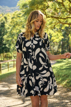 Load image into Gallery viewer, Rosie Black/Cream Bold Print Smock Dress