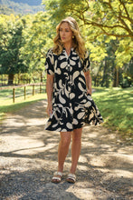 Load image into Gallery viewer, Rosie Black/Cream Bold Print Smock Dress