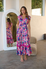 Load image into Gallery viewer, Augustina Fuschia/Blue Block Print Dress
