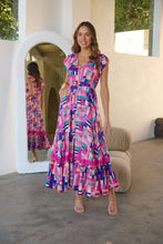 Load image into Gallery viewer, Augustina Fuschia/Blue Block Print Dress