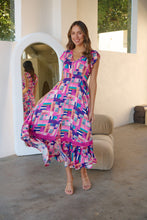 Load image into Gallery viewer, Augustina Fuschia/Blue Block Print Dress