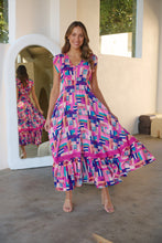Load image into Gallery viewer, Augustina Fuschia/Blue Block Print Dress