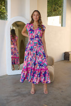 Load image into Gallery viewer, Augustina Fuschia/Blue Block Print Dress