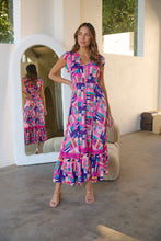 Load image into Gallery viewer, Augustina Fuschia/Blue Block Print Dress
