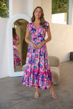 Load image into Gallery viewer, Augustina Fuschia/Blue Block Print Dress