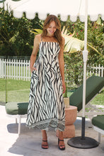 Load image into Gallery viewer, Andrea Faux Linen Black White Print Singlet Maxi Dress