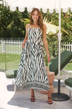Load image into Gallery viewer, Andrea Faux Linen Black White Print Singlet Maxi Dress