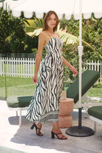 Load image into Gallery viewer, Andrea Faux Linen Black White Print Singlet Maxi Dress