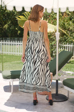 Load image into Gallery viewer, Andrea Faux Linen Black White Print Singlet Maxi Dress