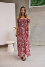 Load image into Gallery viewer, Gigi Off Shoulder Red Ditsy Print Shirred Maxi Dress